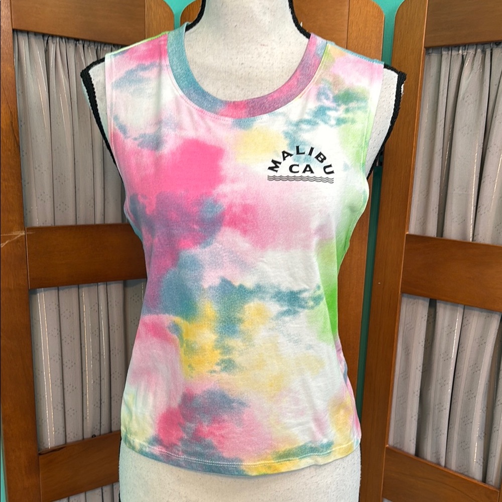 Cold Crush Pink and Yellow Fitted Crop Muscle Tee